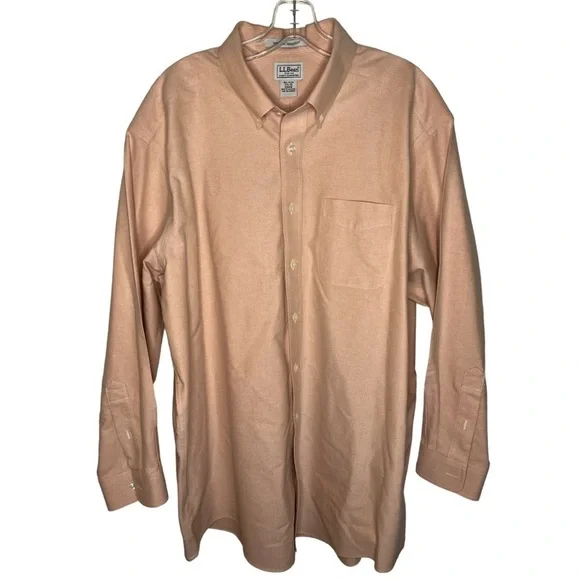 L.l. Bean 17 1/2-33 wrinkle resistant button down shirt. Peachy pink F-10 - Picture 2 of 5